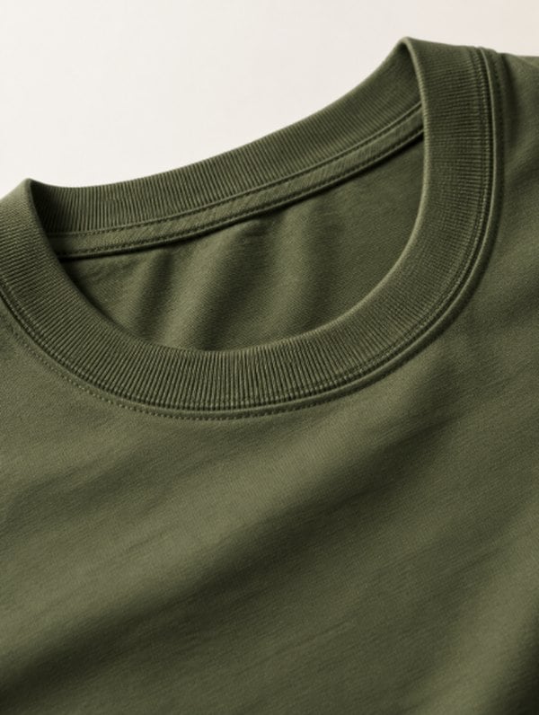 Green organic cotton t-shirt, collar detail